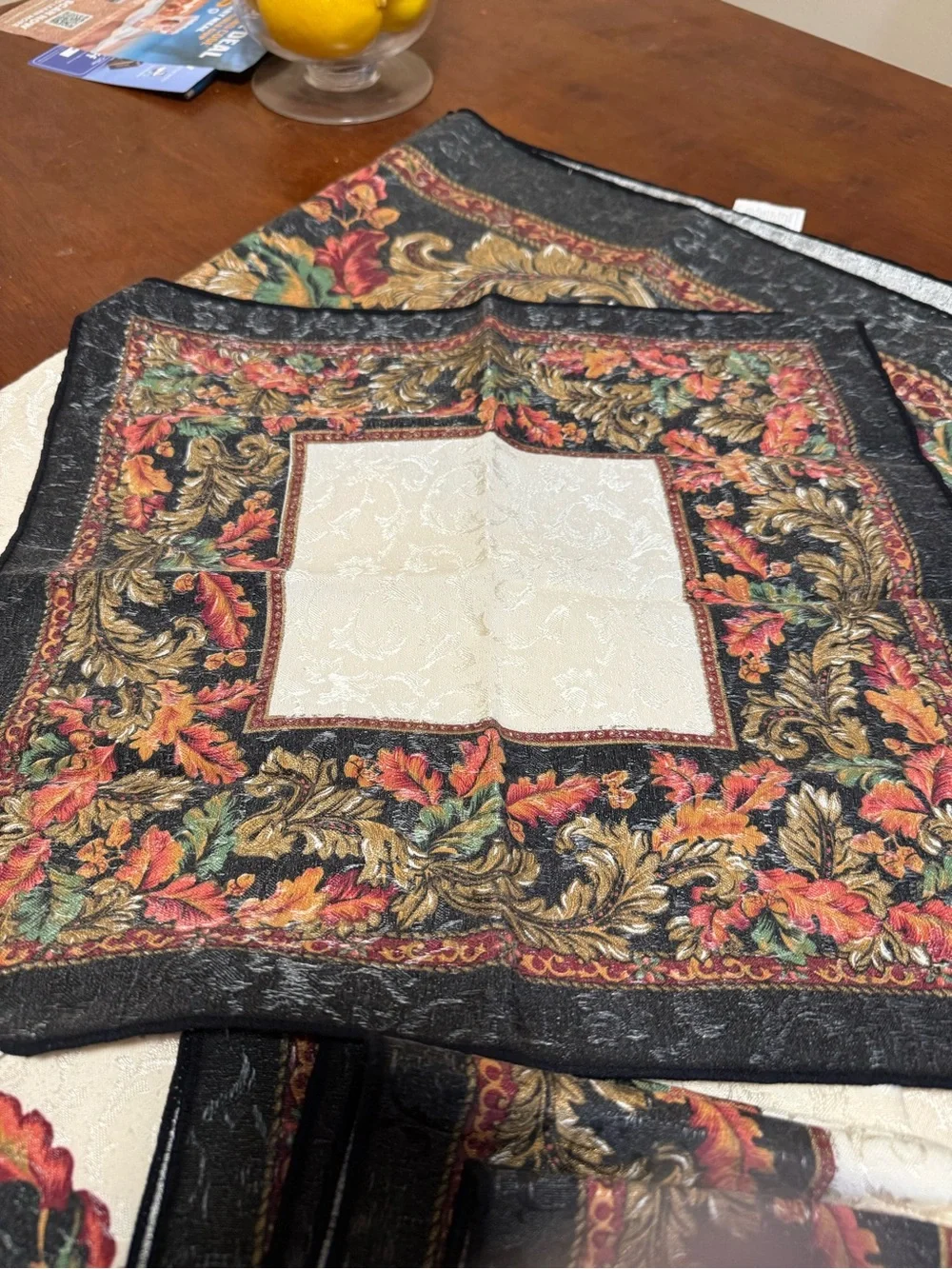 Oval Floral Jacquard Tablecloth in Cream and Multicolor with matching napkins